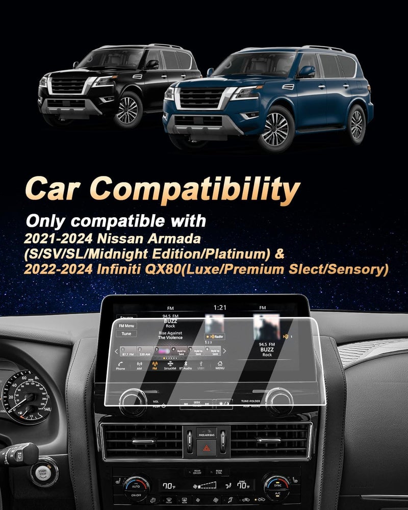 EcoZen Screen Protector For 2021-2024 Nissan Armada/2022-2024 Infiniti QX80-12.3-Inch Navigation 9H Tempered Glass HD 2021-2024 Armada(S/SV/SL/Midnight Edition/Platinum) Accessories Anti Fingerprints - Image 2